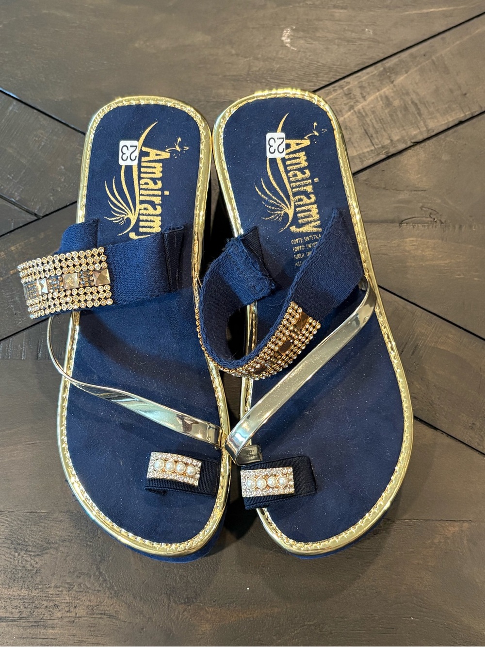 Wedge Summer Sandal with Gold Straps with Bling